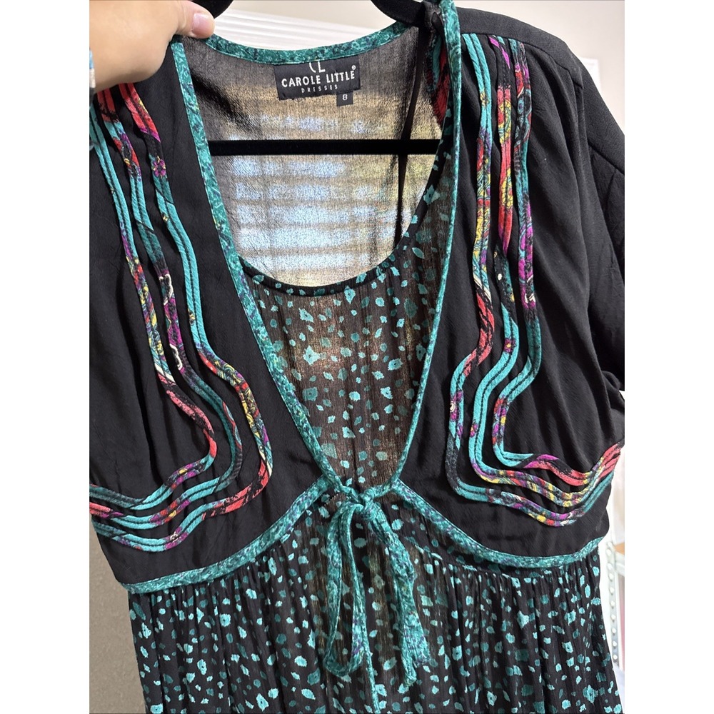 Vtg CAROLE LITTLE Dress Womens 8 Maxi‎ Art to Wear Faux Bolero 90s Boho Western - Picture 16 of 16